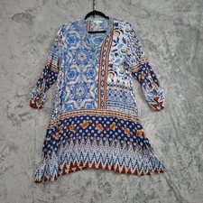 Kyla Seo Dress Womens XXL 2X Blue  Embroidered Shirt Dress Boho Western