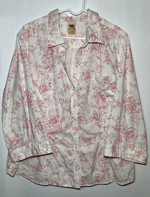 Faded Glory White & Pink Floral Button-Down Shirt 3X Size