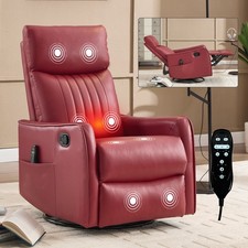 Red Faux Leather Massage Recliner Chair w/ Heat, Manual Recline, Rocker  Swivel