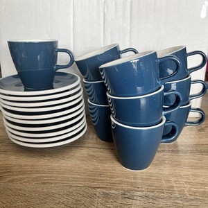 Acme Cappuccino 190ml Mug Cup & Saucer Plate Blue Whale x 10 Sets EUC Coffee Tea