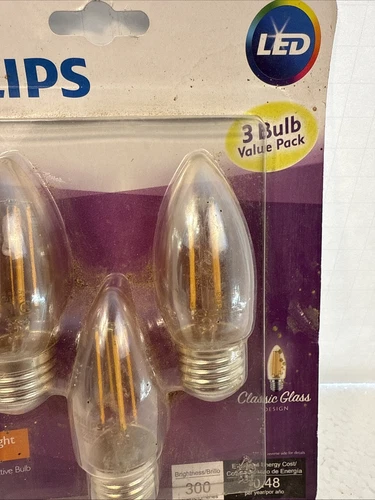 3 Philips 40-Watt Clear B11 Blunt Tip LED Bulbs w/Standard Base - Dimmable - Picture 4 of 5