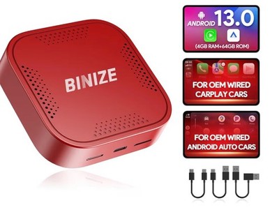 Wireless CarPlay Android AUTO Multimedia Video Box 4G Cellular,4GB+64GB,8Cor RED