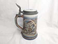 Mettlach Stein No. 2394. “Three Scenes from Siegfried's Youth" .5L, inlaid lid