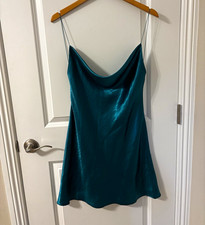2bella Teal Satin Chemise Slip Solid Spaghetti Straps Womens Size L