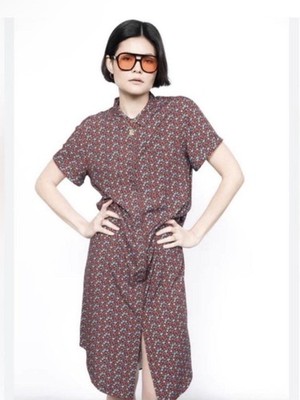 Wildfang The Empower Short Sleeve Shirt Dress Medium Unisex Floral Cinnamon NWT