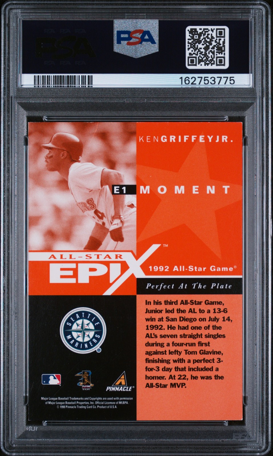 1998 SCORE ROOKIE TRADED ALL-STAR EPIX MOMENT-ORANGE #E1 KEN GRIFFEY JR. PSA 7 view 2