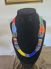 African Maasai Style Multi Strand Seed Bead Necklace Handmade Tribal Boho