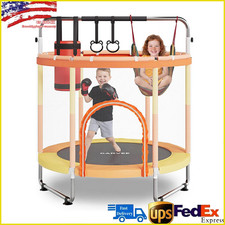 60" Kids Trampoline with Enclosure - Safe Indoor/Outdoor Bounce, 400 lb Capacity