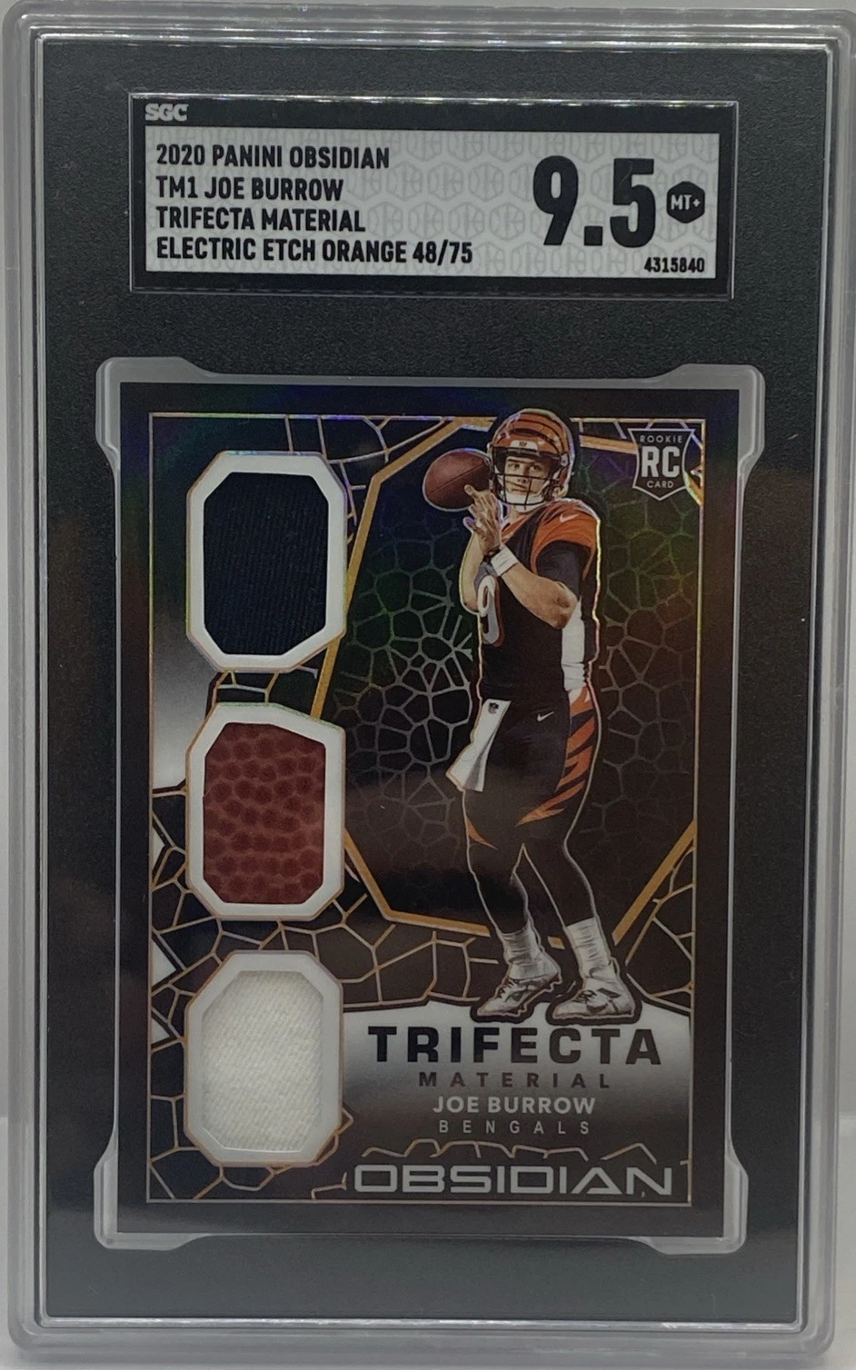Joe Burrow Panini Obsidian Trifecta Material #TM1 Electric Etch-Orange