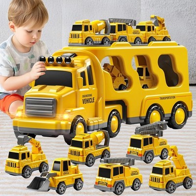 7 in 1 Auto LKW Spielzeug Autotransporter Fahrzeuge mit Klang und Licht für Kind