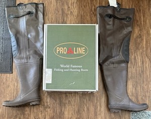Pro Line Rubber Brown Hip Wader Boots Men's Size 8 Waterproof Cotton Lining