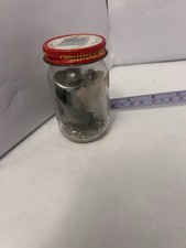 VTG Cholesterol Free Clear glass jar with misc screws etc, Jar 17/1/87