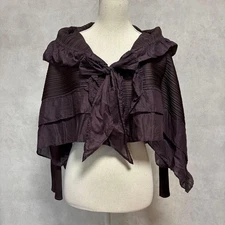 PLEATS PLEASE ISSEY MIYAKE Brown Cape Shawl Poncho Ribbon Frill Bolero Size M