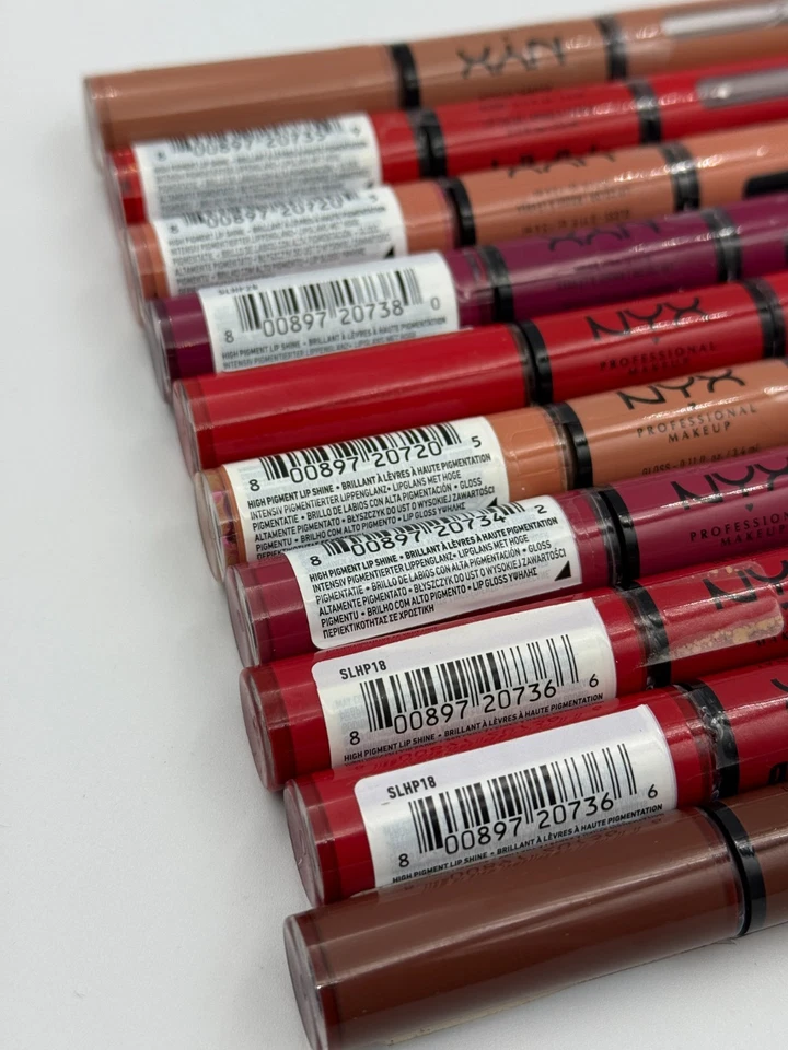 LOTE DE 10 NYX Maquillaje Brillo Fuerte Alto Pigmento Brillo de Labios Color de Labios MEZCLA DE TONOS Foto 3 de 4
