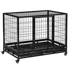 43" Heavy Duty Dog Crate, Indestructible Dog Cage Kennel, Black