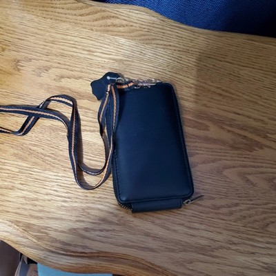Black Leather Cell Phone Zip Crossbody Bag Perfect Phone Storage