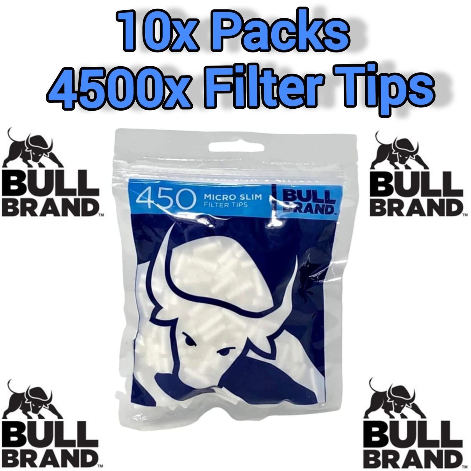 4500x Bull Brand Micro Slim 4.6mm Filter Tips (450 in a Bag) Resealable Bag UK