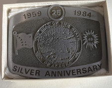 VINTAGE 1984 ALASKA SILVER ANNIVERSARY STATE PEWTER BELT BUCKLE LTD EDT IN BOX