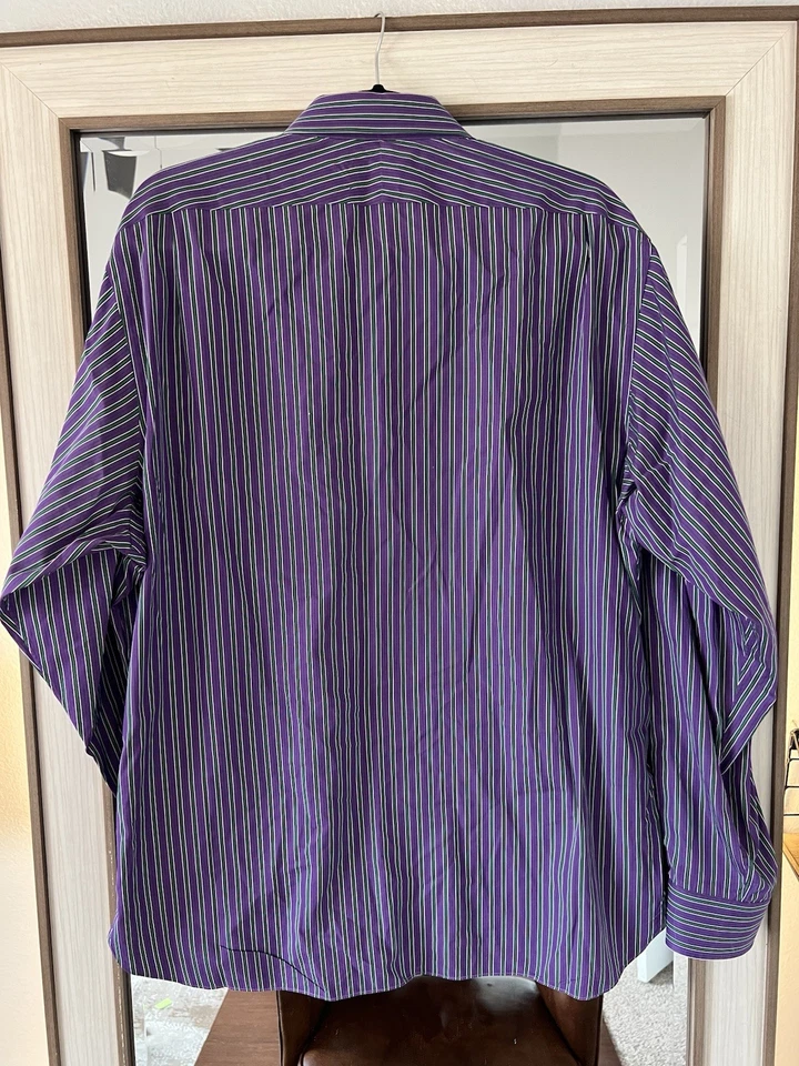 Camisa de vestir Ralph Lauren etiqueta púrpura para hombre 17 púrpura verde blanco rayas Italia Foto 4 de 4