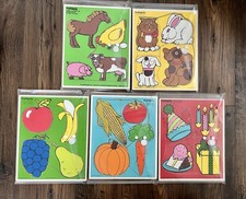 Vintage Lot Of 5 Wooden Playskool Wooden Puzzles 1980s