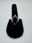 VINTAGE Hematite Oval Cut Sterling Silver Ring Size 5.75