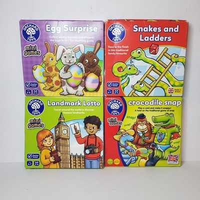 4 Obstgarten Spielzeug Mini Spiele Ei Überraschung Schnapp Schlange Leitern Lotto Kinder 4+ toll