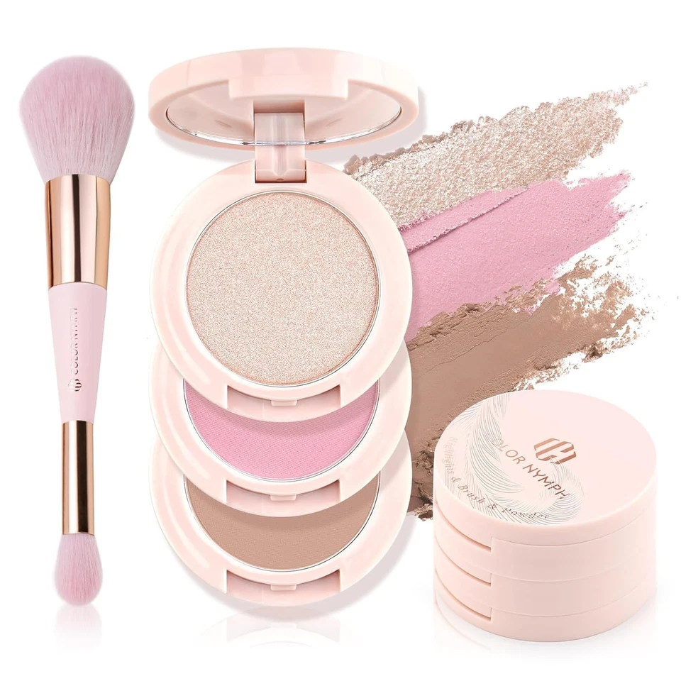 All-in-One Makeup Kit: Blush, Contour, & Highlighter Palette with Brush & Mirror - Image 3 of 4
