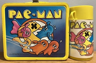 1980 Aladdin Pac Man Metal Lunchbox And Thermos