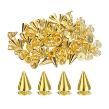 50 Sets Spikes and Studs, 7 x 9mm Cone Punk Spikes Rivet, Gold