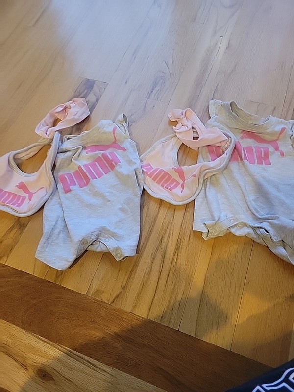 Set Of 2 Puma One Pieces, Bib.and Hair Band Size 0-3 Months