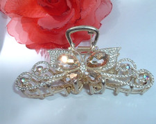 Gorgeous Citrine and White Rhinestone Butterfly 4" Hair Claw Clip