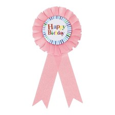 6" x 3" Birthday Ribbon, Award Ribbon Birthday Pin Button, Light Pink