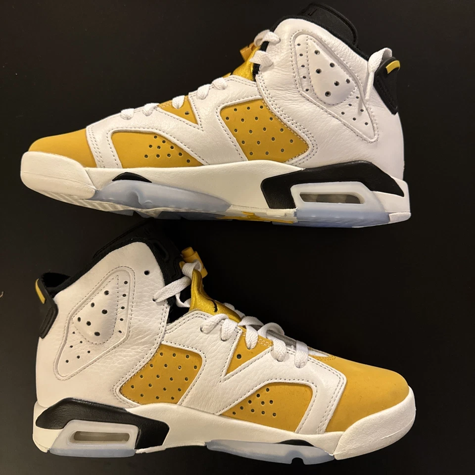 Nike Air Jordan 6 VI Retro Orche Amarillo 384665-170 Blanco Tenis GS Talla 5.5Y Foto 2 de 4