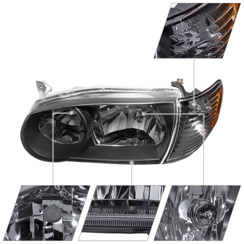 4pcs Fit 2001-2002 Toyota Corolla Black Headlight+Corner Signal Lamp Left+Right - Foto 4 di 14