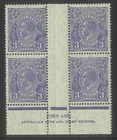 Australia KGV Block/4 Stamps CofA WMK 3d Blue Ash Imprint with Variety MLH/MUH