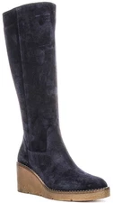 Justinreess England Amber Suede Wedge Midcalf Zip Womens Boots In Navy US 5 - 10