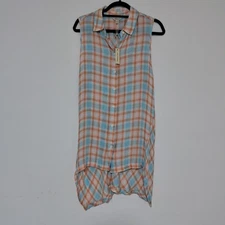 Max Studio Womens  Top Sleeveless Plaids Blue Orange Sz M Tunic NWT $78