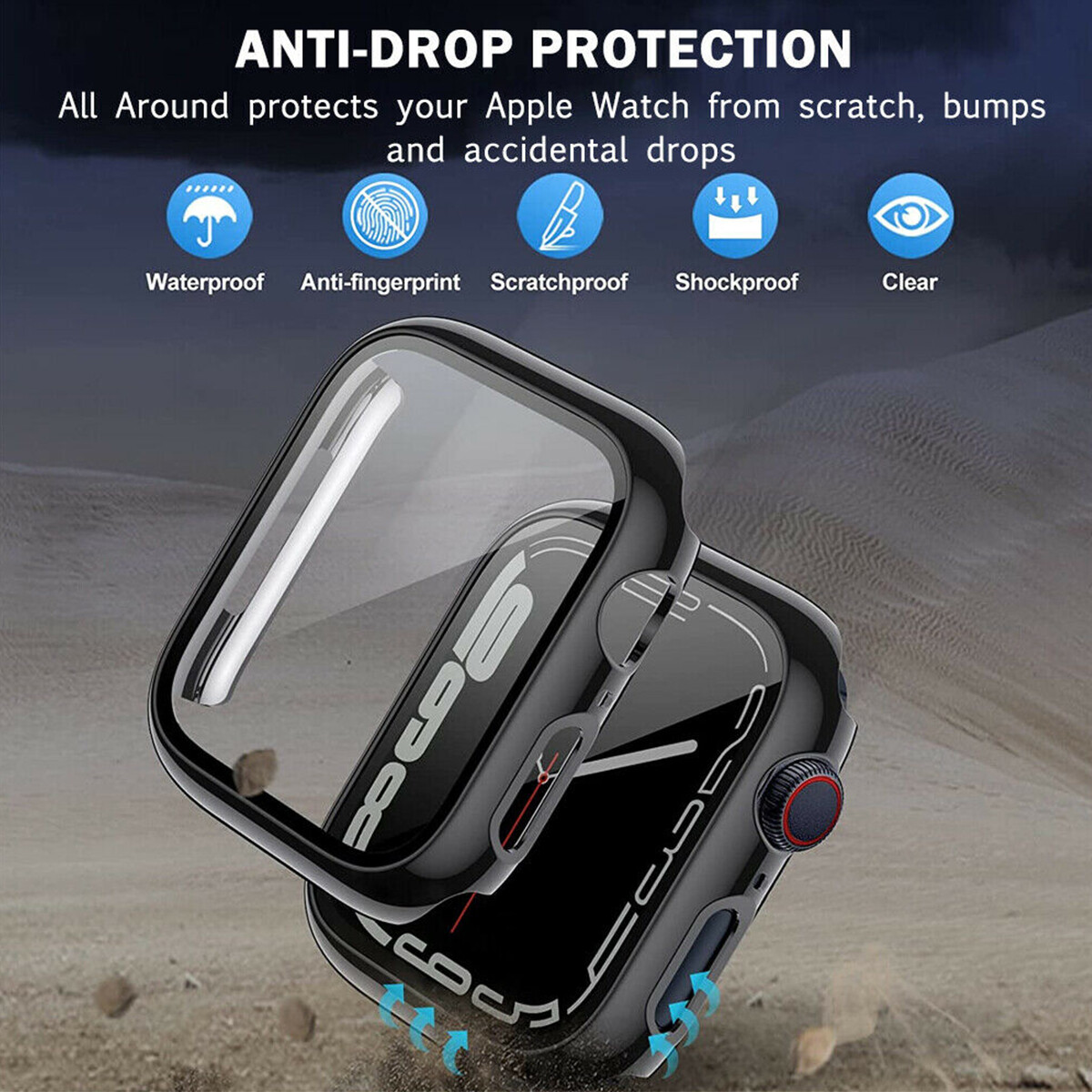 For Apple Watch 7 8 9 45MM/41MM Case Tempered Glass Screen Protector Full Cover eBay