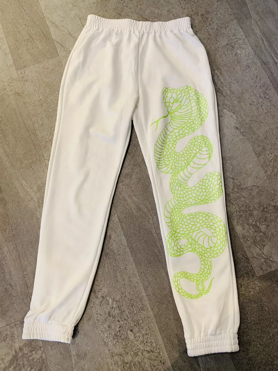 ADIKA Women s White Slim Sweatpants w Green Cobra Snake Graphic