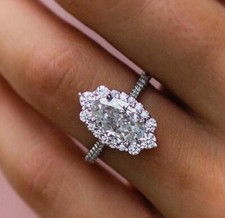 3CT Oval Cut Moissanite Elegant Halo Anniversary Gift Ring 14K White Gold Plated