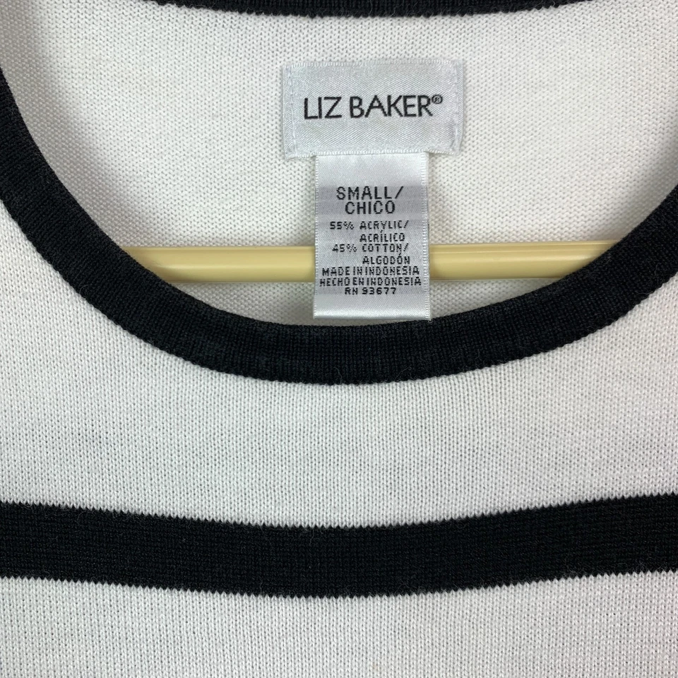 Camisa Suéter Liz Baker Negra Blanca Manga Corta Tejida Mujer Pequeña Foto 3 de 4