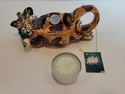 Blue Sky Clayworks Heather Goldminc Cat Tea Light Christmas New in box 6'' OB