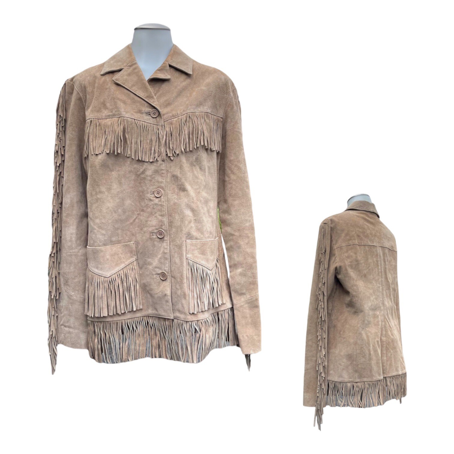 Vintage 90s NEWPORT NEWS Womens M Suede Leather Jacket Coat Fringe Western NWOT image 2