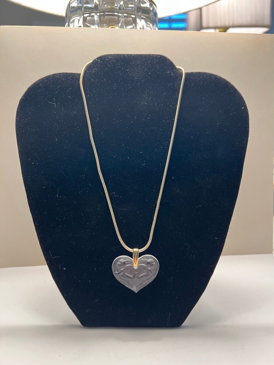 Vintage Lalique France Clear Heart Angel Cherub Pendant