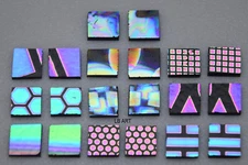 1/2" x 1/2 EARRING SETS BLACK COATINGS BY SANDBERG PATTERN DICHROIC GLASS 90 COE