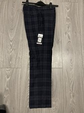 Image of Mens Ben Sherman Deep Navy Blue Checkered Suit Trousers size 30 Short RRP £65