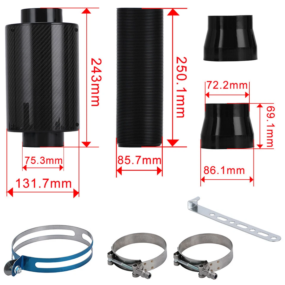 Universal Racing Air Filter Box Carbon Fiber Cold Feed Induction Air Intake Kit Foto 2 de 4