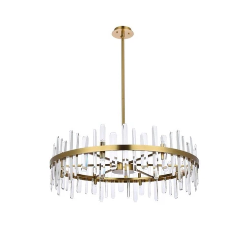 Elegant Lighting Serena 36" Round Iron and Crystal Chandelier in Satin Gold - Picture 3 of 8