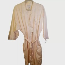 Vtg Miss Elaine Women Wrap Robe Medium 100 Cotton Pale Pink Tie Belt Waist Lace