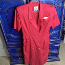 VTG 80s Flora Kung Silk Blend Dress Pink Sheath Shirt Dress Button Down Size 8